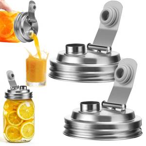 lot 4365 image: Palksky Mason Jar Pour Spout Lid Stainless Steel, Wide Mouth Pour Spout Flip Cap Lids for Mason Jars, anticracking Leak Proof Seal Cover Airtight for Drinking Salad Dressing & Food Storing(2PCS)