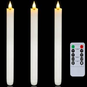 lot 4375 image: Homemory 3 Pcs Waxy Flameless Taper Candles with Remote, Flickering Battery Operated Taper Candles, Led Flameless Candlesticks Classic Tall Candle for Home, Wedding, Party, White, 9.6 inches