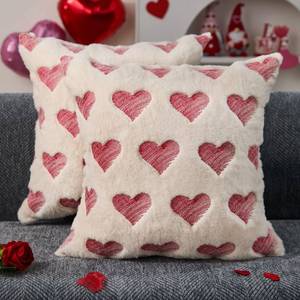 lot 4378 image: DFXSZ Valentines Pillow Covers 18x18 inch Set of 2 Valentines Day Decoration Red Embroidery Heart Soft Plush Faux Fur Jacquard Beige Throw Pillowcase for Bedroom Sofa Holiday Home Decor PTK073C18