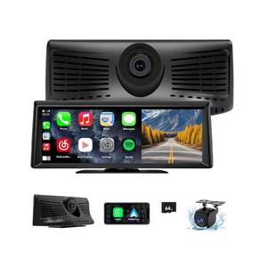 lot 4379 image: Apenet Wireless CarPlay Screen with 2K Dash Cam, 8.1 Portable Touchscreen Car Stereo with CarPlay & Android Auto, 1080P Backup Camera, Voice Control, Bluetooth, Mirror Link, GPS Navigation