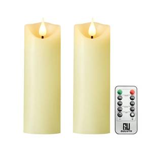 lot 4380 image: Guluto Flameless Flickering Candles, Battery Operated Candles, 2x6, Set of 2, Ivory Real Wax Pillar LED Candle with 10-Key Remote Control and Timer for Home Fireplace, Wedding, Party Decoration