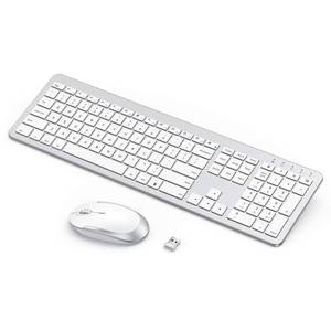 lot 4382 image: seenda Wireless Keyboard and Mouse Combo, Rechargeable Quiet Keyboard Mouse, Sleek and Ultra Thin Design, Full-Size with Number Pad for Windows, Laptop, PC, Notebook, Desktop- Silver and White