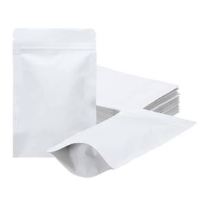 lot 4386 image: uxcell 50pcs Kraft Stand Up Pouches Sealable Paper Bags Foil Resealable Seal Pouches Packaging Zipper Bags for Food Storage Sample Package, White, 3.5x5.5 Inch