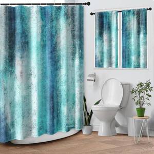 lot 4400 image: Culudea Turquoise Teal Grey Gray Waffle Textured Cloth Shower Curtain Set, Painting Abstract Modern Art Bathroom Window Waterproof Shower Curtains for Bathroom Decor