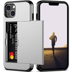 lot 4404 image: Nvollnoe for iPhone 13 Case with Card Holder Heavy Duty Protective Dual Layer Shockproof Hidden Card Slot Slim Wallet Case for iPhone 13 for Women&Men(Silver)
