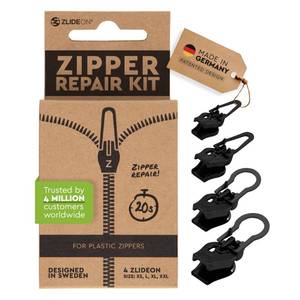 lot 4407 image: Zlideon Zipper Repair Kit for Plastic Zippers Multipack - 4pcs, Black  Instant Zipper Pull Replacement Slider for Kids�� Clothing, Sportswear, Duvet Covers  Easy to Install  Made in Germany