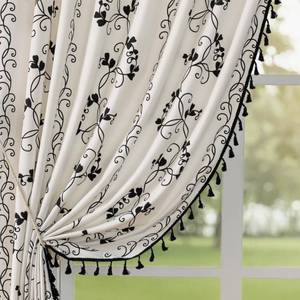lot 5339 image: F-CHU Farmhouse Floral Curtains 84 Inch Length for Living Room Bedroom 2 Panels Cotton Linen Curtains Black Patterned Flower Boho Rustic Window Drapes 55x84 Black