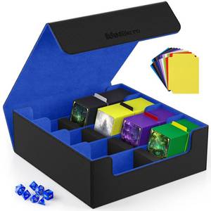 lot 5346 image: Mlikero Card Deck Case, 2400 Trading Card Storage Box with 10 Colorful Dividers and 4 Foam Stoppers, Leather Magnetic Closure Commander Deck Box Fit for MTG, TCG (4 Rows, Black&Blue)