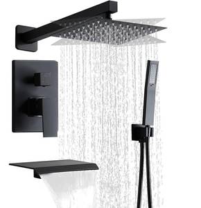 lot 6261 image: RTTWYYUU Matte Black Faucet Set Shower Head with Tub Spout and Handle System Square Wall Mount for Bathroom