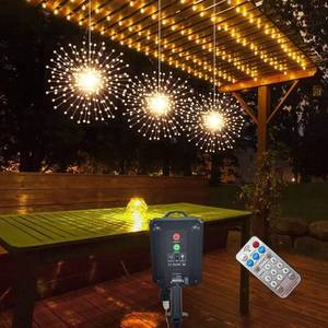 lot 6264 image: PXBNIUYA 3 Pack 600 LED Solar Starburst Sphere Lights Remote Control,LED Firework Light 8 Modes Dimmable Waterproof Hanging Fairy Light, Copper Wire Lights for Patio Parties Christmas (Warm White)