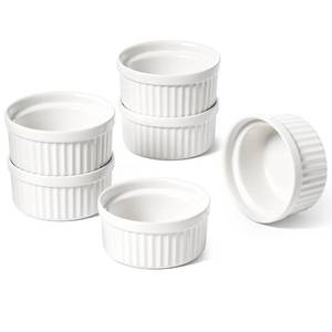 lot 6293 image: LE TAUCI Sauce Cups 2 OZ, Small Dipping Bowls, Mini Ceramic Ramekins Souffle Dishes, Sauce Dip Bowls for Charcuterie Boards, Microwave & Oven Safe, Set of 6, White