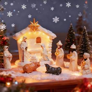 lot 6307 image: Poorbone Christmas Nativity Scene Set, 10Pcs Nativity Set Indoor Christmas Decoration, Resin Nativity Scene for Indoor Tabletop Ornament