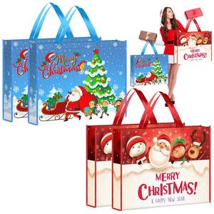 lot 6309 image: PerKoop 4 Pcs Christmas Extra Large Gift Bag 20 x 16 Inch Jumbo Gift Bag Large Tote with Handles Reusable Non Woven Santa Snowman for Xmas Party Favor Shopping Supplies
