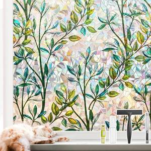lot 6312 image: NINETREX Window Privacy Film Stained Glass Window Film 3D Decorative Cling,Sun Blocking Static Cling Removable Film for Glass Door,Home Decor Window Cover Non-Adhesive 17.5 x 157.4 inches,Leaf