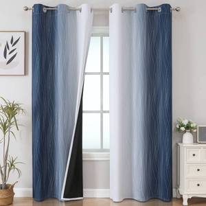 lot 6322 image: Estelar Textiler Navy Blue and Greyish White Blackout Curtains 84 Inches Long, Full Room Darkening Grommet Curtains for Bedroom,Thermal Insulated Ombre Blackout Drapes for Living Room,42Wx84L,2 Panels