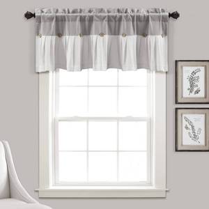 lot 6324 image: Lush Decor Linen Button Farmhouse Valance Curtians 52W x 18L Gray & Off White - Linen Valances For Windows - Kitchen Curtains Valances