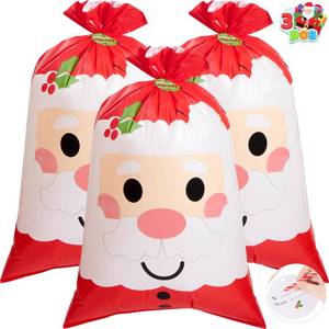 lot 6329 image: JOYIN 3 PCs Christmas Jumbo Gift Bags with Gift Tag, Xmas Plastic Giant Wrapping Present Bag, Huge, Resuable Large Santa Bag for Holiday Presents, Gifts Decorations