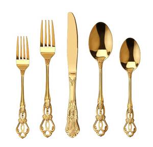 lot 6438 image: Runfly Gorgeous Retro Royal Gold Stainless Steel 20 Pieces Flatware Set, Golden Silverware Set, Anti-rust Stainless Steel Gold Cutlery Set Utensils Including Fork Spoon and Knife