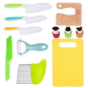 lot 6442 image: RISICULIS 11 Pieces Wooden Kids Kitchen Knife, Kids Kitchen Set Include Wood Knife, Serrated Edges Plastic Toddler Knife, Kids Kitchen Accessories, Montessori Cooking Christmas Gifts for Boys Girls