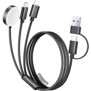lot 6443 image: Temdan for Travel Vacation Essentials,3 in 2 USB C Cable for Apple Watch ChargeriPhone 17 Charger,Multi Charging Cable Cord,Camping Essentials,Designed for iWatch &iPhone 16-12-4FT Black