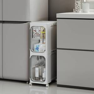 lot 6449 image: Lifelongpal 2-Tier Tall Narrow Storage Cabinet, Slim Bathroom Storage Cabinet with Adjustable Shelves and Wheels, Narrow Organizer for Small Space, Bathroom, Kitchen, Laundry, White