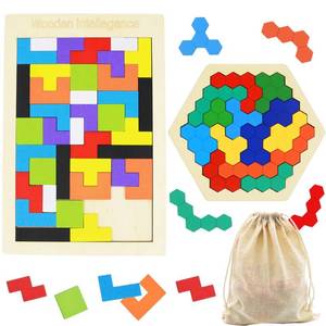 lot 6452 image: 2 Pack Wooden Russian Blocks Puzzle  Hexagon Puzzles for Kids & Adults, Wooden Block Puzzle Intelligence Brain Teasers Toy Logic Game STEM Educational Gift for Children