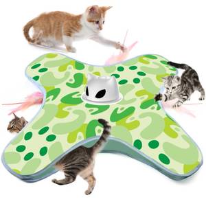 lot 6453 image: VIWIK Interactive Cat Toys for Indoor Cats, Hide and Seek Moving Feather Toy for Bored Adult Cats with Suction Cup & Cover, Automatic Kitten Wand Toy, Cat Enrichment Toys for All Breeds Green