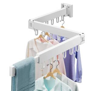 lot 6458 image: Abiglifty Clothes Drying Rack Wall Mounted, Laundry Drying Rack Collapsible, Foldable & Retractablewith 18 Hooks for IndoorOutdoor Use inLaundry Room, Bathroom & Balcony (White)