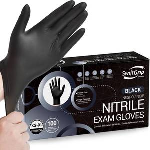 lot 6462 image: SwiftGrip Disposable Nitrile Exam Gloves, Black Nitrile Gloves Disposable Latex Free for Medical, Cooking & Esthetician, Food-Safe Rubber Gloves, Powder Free, Non-Sterile, 100-ct Box (Medium)