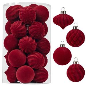 lot 6463 image: Wironlst Velvet Ornaments for Christmas Tree, 4 Style Flocked Matte Velvet Christmas Ball Ornaments, Shatterproof Decor for Xmas Tree Wedding Holiday Party Home (1.57 25pcs Burgundy)