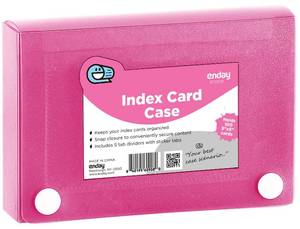 lot 6469 image: Enday Index Card Holder Pink, 3x5 Note Flash Card Organizer Case, File Box with 5 Dividers, Notecard Box Holds 100 Cards, Also Available in Red, Purple, Green, Blue, Grey, 1 Pack