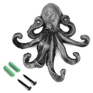 lot 6474 image: Sumnacon 6 Inch Cast Iron Octopus Decorative Coat Hook - Wall Mounted Nautical Hand Towel Rack Holder with Screws, Rustic Metal Clothing Hanger for BedroomBathroomKitchenBalcony, Silver