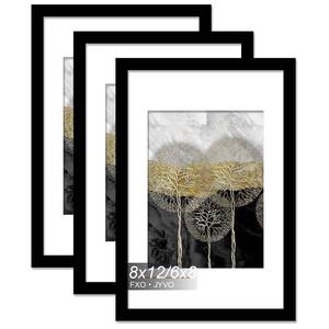 lot 6485 image: Fxojyvo 8x12 Picture Frame Set of 3, Display Poster 6x8 with Mat or 8 x 12 Without Mat, Light Weight and High Transparent 8 by 12 Frame for Wall - 3 PackBlack8x12