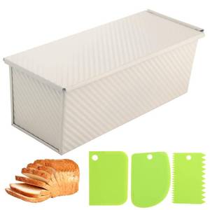 lot 7063 image: Spmarkt Premium Beige 13-inch Pullman Loaf Pan with Lid, 2.2 lb Sandwich Loaf Pan for Homemade Bread, PFTE and PFOA-Free Non-Stick Rectangle Bread Pan, Safe and Healthy, Easy to Clean