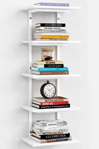 lot 7065 image: Harwaya White 5 Tier Wall Shelf Unit for Shoes Display, Lack Wall Bookshelf for Bedroom, Vertical Tiered Floating Book Shelves for Office Living Room Bathroom Vanity Kitchen Closet Purses Bags