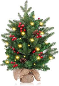 lot 7075 image: FGHB Mini Christmas Tree,20 inch50CM Small Christmas Tree with Lights with 2M LED Lights,75 Branch Tips,for Home Office Christmas Decorations