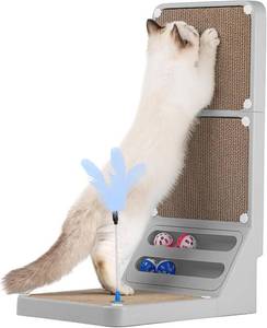 lot 7101 image: Goosheep Cat Scratching Post Cat Scratching Board,2-in1 L Shaped Cats Cardboard Scratcher with Box, Kitten Scratcher Ball Wall Scratchers Pad for Indoor Cats Grey