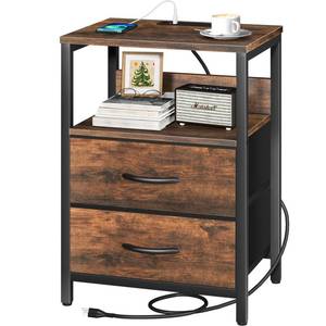 lot 7122 image: Yoobure Nightstand with Charging Station, Small Night Stand with Fabric Drawers and Storage Shelf for Bedrooms, Small Spaces, Bedside Table with USB Ports & Outlets