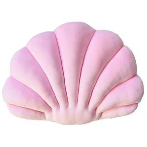lot 7123 image: YRXRUS Light Pink Seashell Shaped Pillow, Ultra Soft Velvet Cushion for Bed, Living Room, Kids Room - 3D Insert - 14x11 Inch