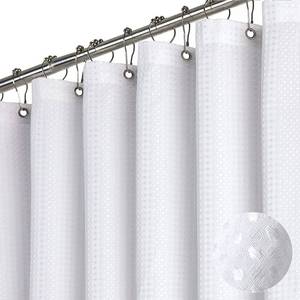 lot 7124 image: Dynamene Extra Long Fabric Shower Curtain - Waffle Weave 84 Inches Long Heavy Duty Cloth Shower Curtains for Bathroom, 256GSM Tall Hotel Luxury Bath Curtain Set with 12 Plastic Hooks(72Wx84H, White