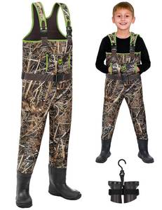 lot 7132 image: TIDEWE Chest Waders for Toddler & Children, Neoprene Waterproof Insulated Hunting & Fishing Youth Waders for Boy and Girl, Cleated Bootfoot Kids Wader, Next Camo Evos Green (Size 89)