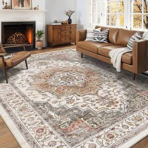 lot 7134 image: 5x7 Area Rugs for Living Room Ultra-Soft Washable Rug Vintage Distressed Boho Area Rug, Non-Slip Retro Print Low Pile Stain Resistant Carpet for Bedroom Dining Room Kitchen Office