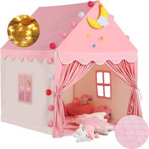 lot 7137 image: Wilwolfer Kid Tent with Mat, Star Lights - Kids Play Tents for Toddlers Kids Tents Indoor Playhouse - Princess Tent for Girls Toy House Gift (Pink with Cloth)