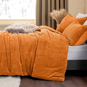 lot 7142 image: ChiXpace Flannel Fleece Comforter King Set - Furry Burnt Orange Leaves Pattern Faux Fur Bed Set, Winter Ultra Soft Fuzzy Comfort Set, Velvet Bedding Set for Bed with 2 Pillow Cases