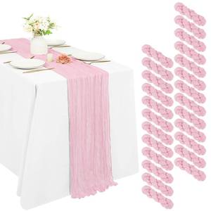 lot 7143 image: 25 Pack Cheesecloth Table Runner 20 x 120 inch Long Boho Gauze Table Runners 10 FT Semi Sheer Table Runner for Wedding Decor, Baby Shower, Birthday Party, Banquet (Light Pink)