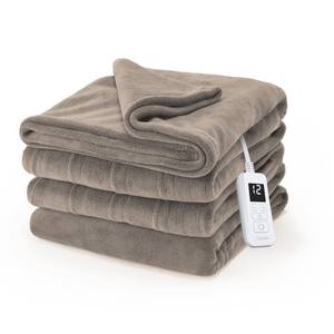 lot 7146 image: Sunbeam Electric Royal Luxe Microplush Heated Blanket, 12 Heat Settings, 12-Hour Auto Shut-Off, Fast Heating, Warm & Cozy, Machine Washable, Mushroom Color, Twin (84 x 62)