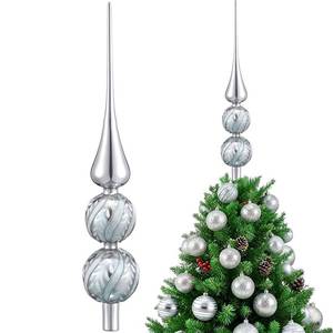 lot 7997 image: Gejoy 14.35 Inch Silver and White Glitter Glass Tree Topper Finial Christmas Tree Topper Holder Spherical Hand-Painted Christmas Tree Topper Ornament for Party Christmas Tree Decor