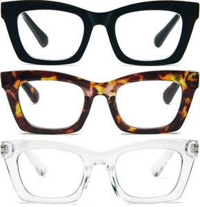 lot 8014 image: REAVEE 3 Pack Oprah Style Reading Glasses Blue Light Blocking Computer Square Readers for Women with Spring Hinge Anti GlareEyestrain 0.5