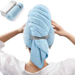 lot 8015 image: YFONG Large Hair Towel Wrap for Women, Super Absorbent Microfiber Hair Towel for Curly Hair, Fast Drying Hair Turbans with Elastic,Hair Drying Towel Wrap for Hair Care 26.3 X 40 (Blue)