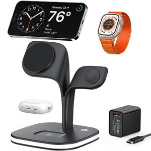 lot 8016 image: EXW Wireless Charging Station for Magsafe Charger,Charging Station for Multiple Devices,Wireless Charger for iPhone 17 Air 16 15 14 13 12,Apple Watch,AirPods with LED(Black)